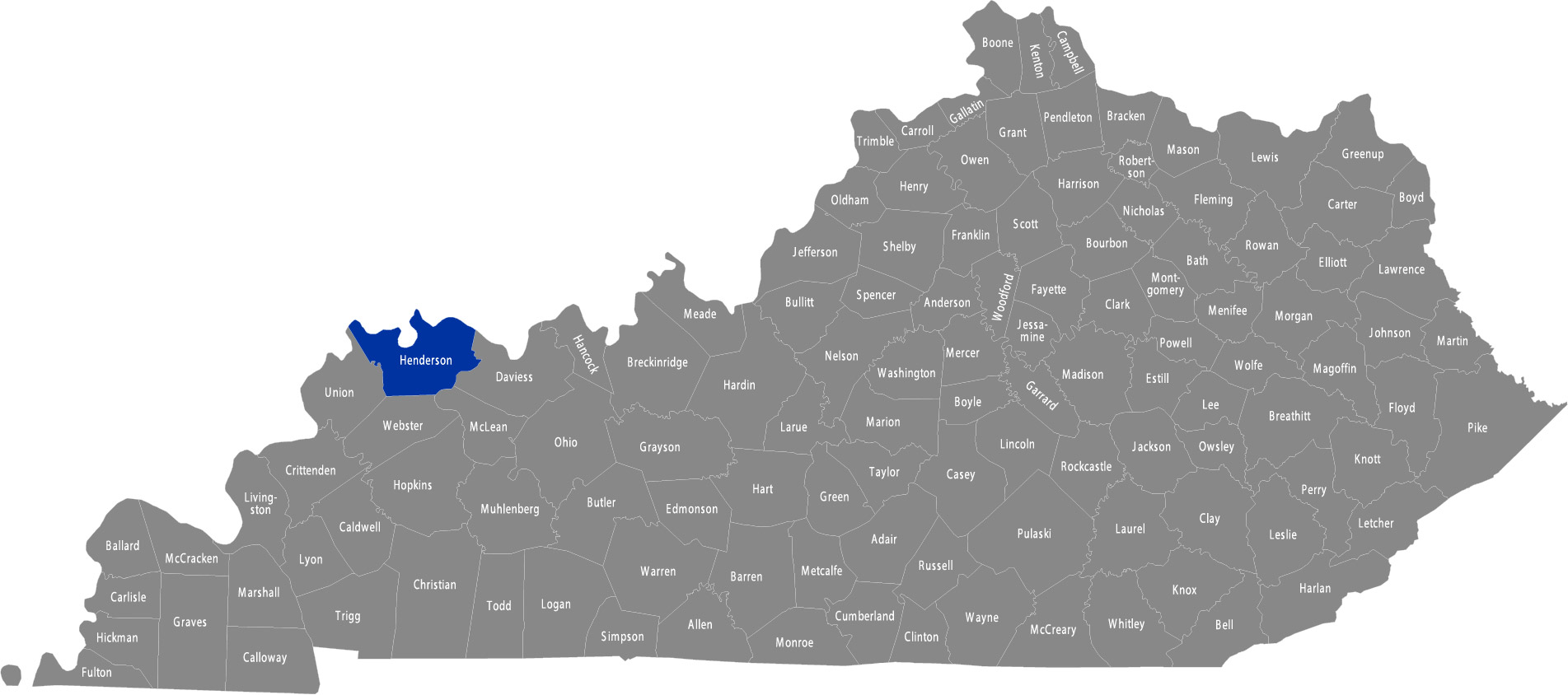 State of Kentucky map with Henderson County highlighted